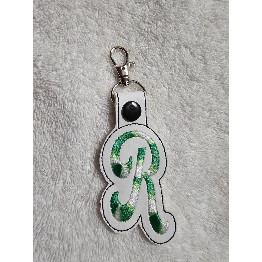 Letter R Keychain Initial Bag Charm Green‎ White Monogram Key Ring